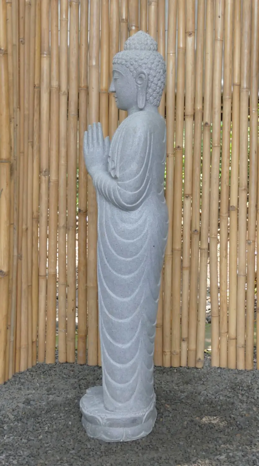  Product image 3 of the product “Standing Buddha made of Riverstone, position Namaskara , H. 153cm. ”